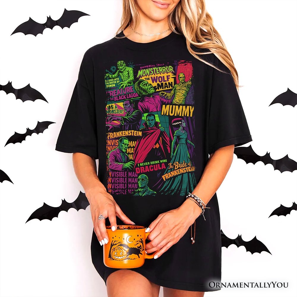 Horror Comic Classic Monsters T-Shirt, Vintage Scary Halloween Tee