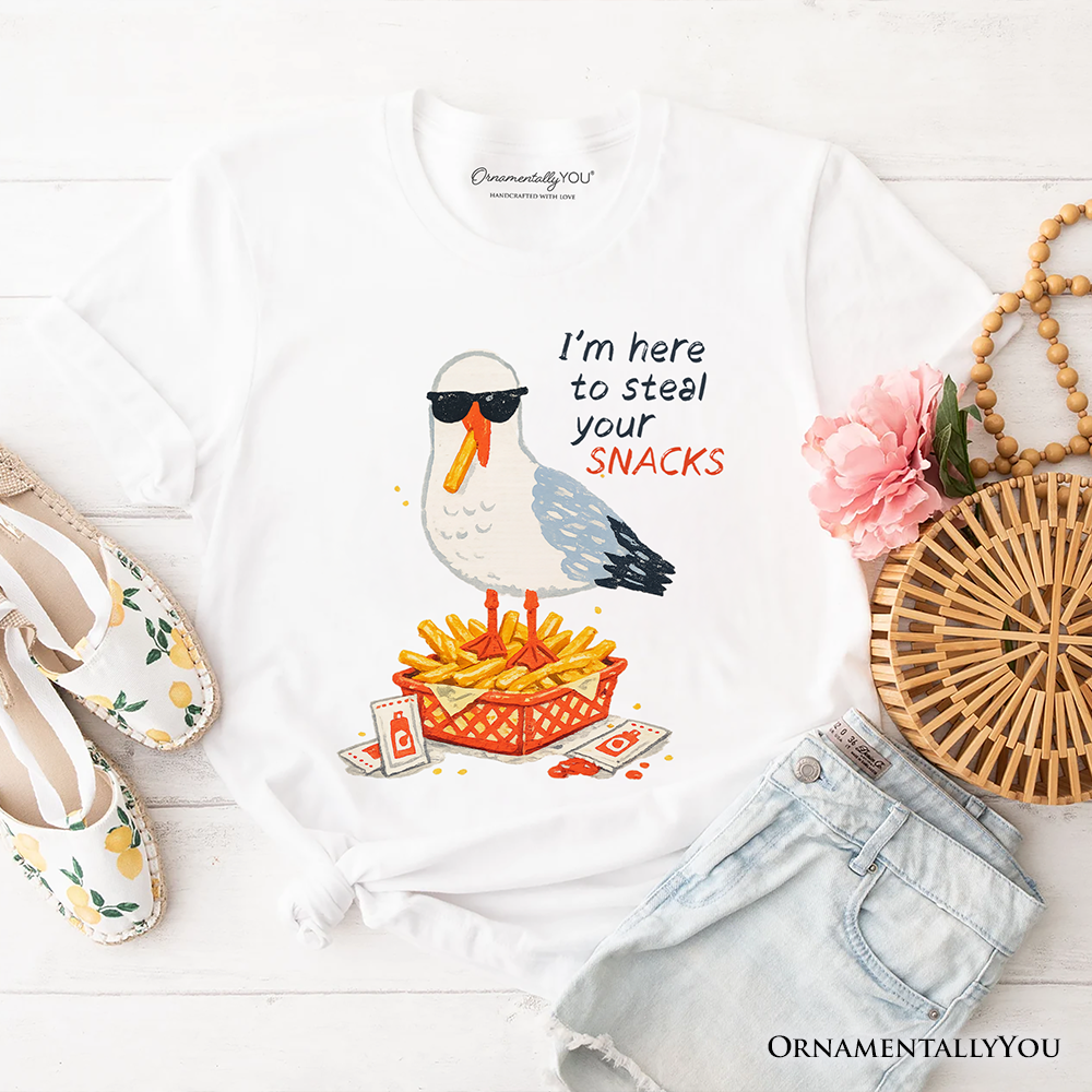 I'm Here To Steal Your Snacks Seagull T-Shirt, Funny Summer Beach Tee