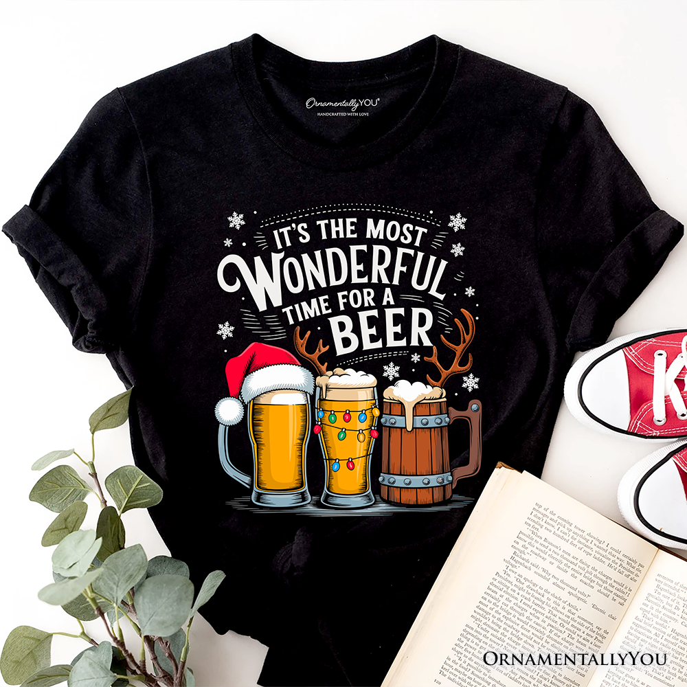 It's The Most Wonderful Time for a Beer T‑Shirt, Funny Holiday Beer Christmas Tee for Festive Drinkers