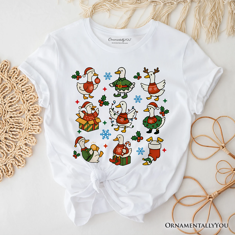 Just a Jolly Goose Christmas T-Shirt, Holiday Geese Santa Festive Tee