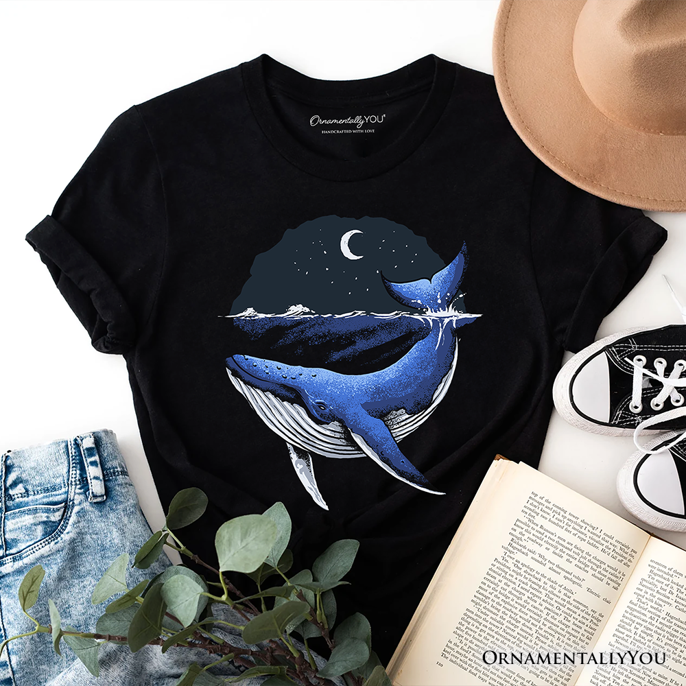 Moonlit Whale Vintage T-Shirt, Night Ocean Retro Tee
