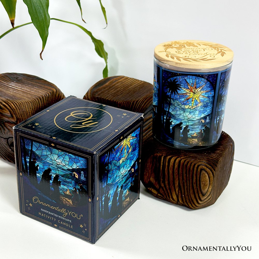 Nativity Faux Stained Glass LED Tea Light Candle, Holy Night Scene Christmas Decor With Soft Glow