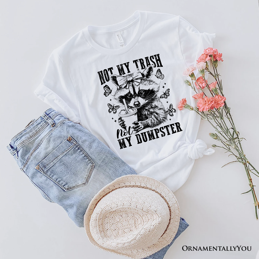Not My Trash Not My Dumpster Cute Raccoon T-Shirt, White and Natural Vintage Coquette Bow Women Tee