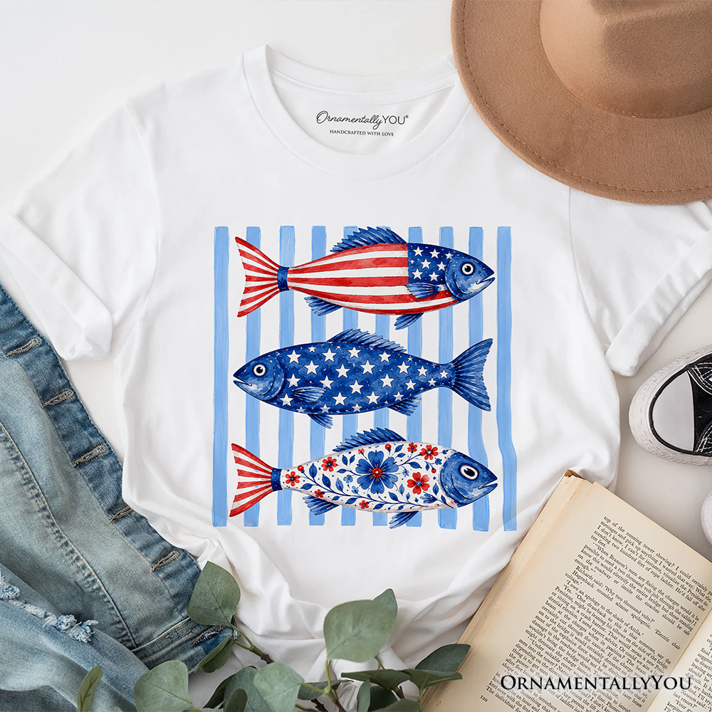 Patriotic Fish Striped T-Shirt, 4th of July Beaсh Tee