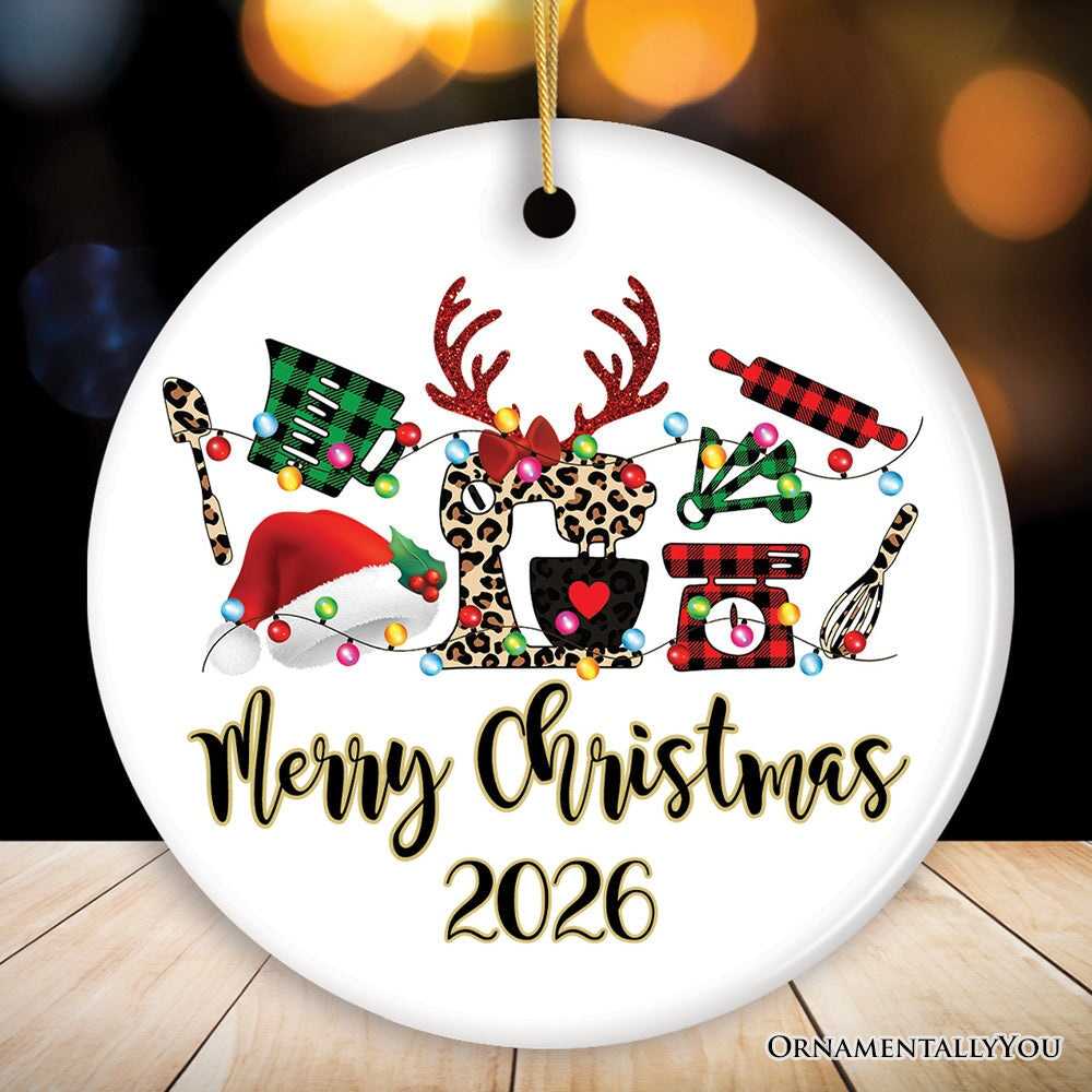 Personalized Baker Buffalo Plaid Leopard Merry Christmas Ornament, Baking Gift