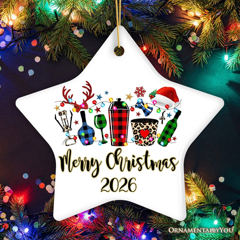 Personalized Bartender Buffalo Plaid Leopard Merry Christmas Ornament Gift