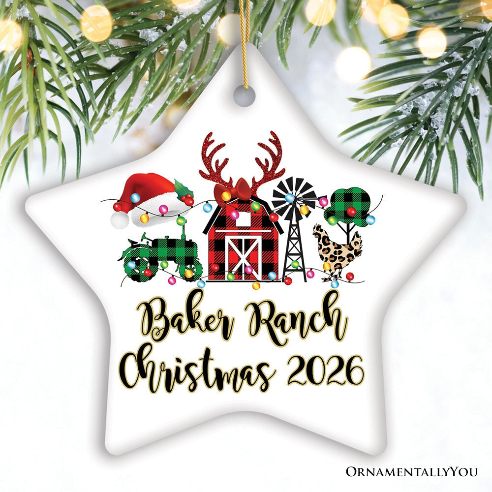Personalized Farm Buffalo Plaid Leopard Merry Christmas Ornament, Farmhouse Gift