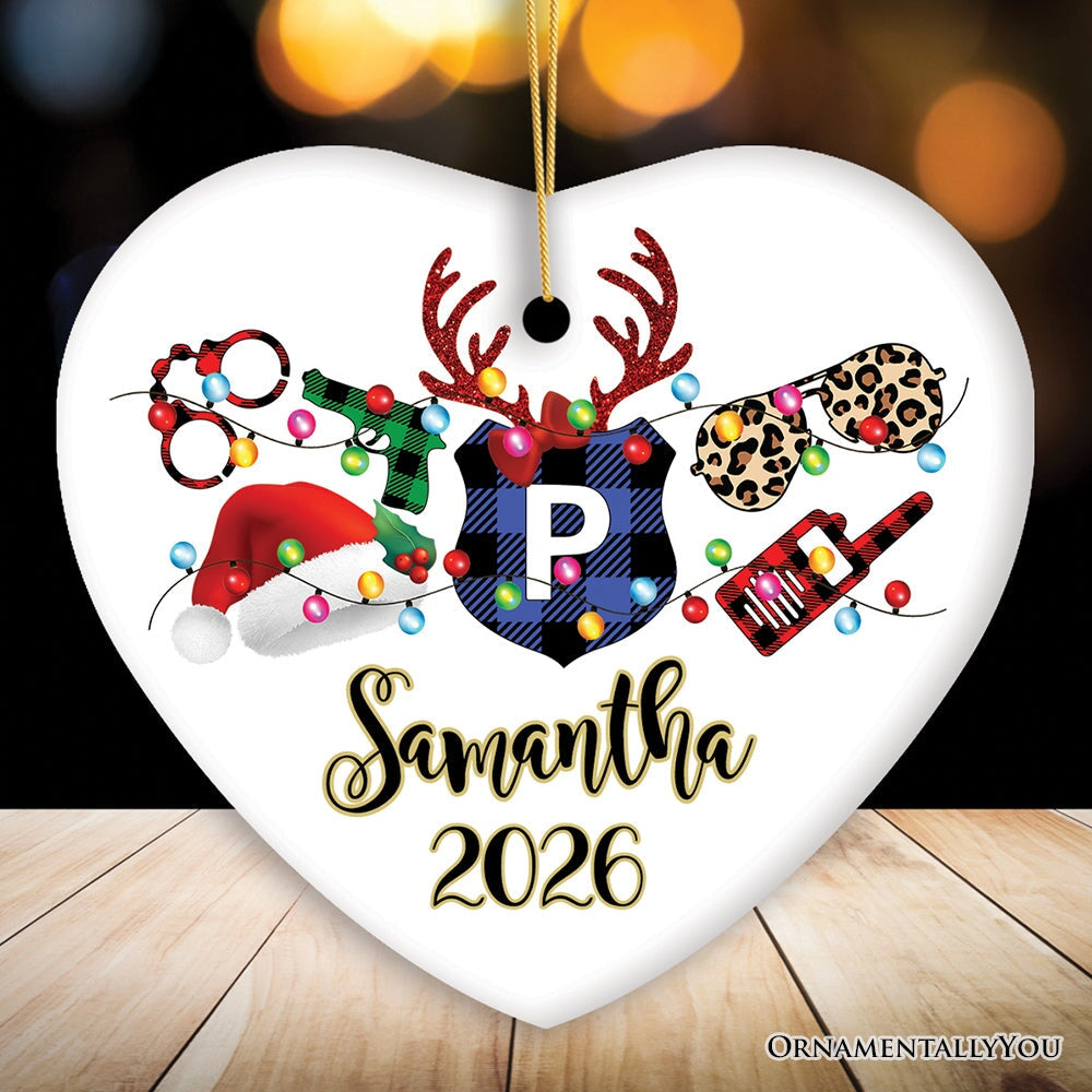 Personalized Merry Christmas Plaid Police Officer Christmas Ornament