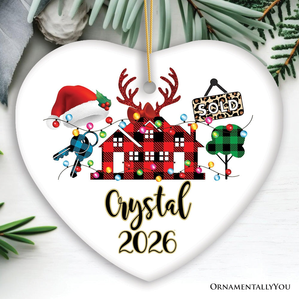 Personalized Realtor Buffalo Plaid Leopard Merry Christmas Ornament, Gift From Customers