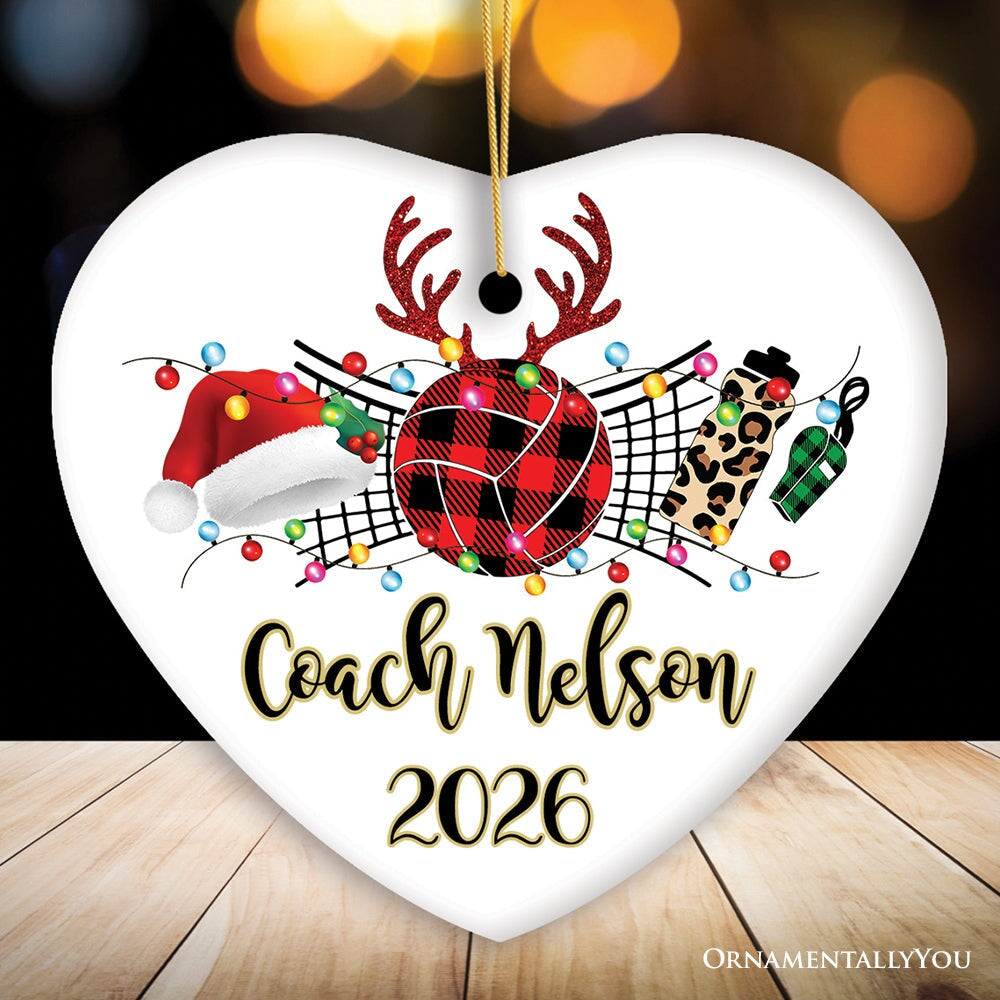 Personalized Volleyball Buffalo Plaid Leopard Merry Christmas Ornament, Team and Coaches Gift