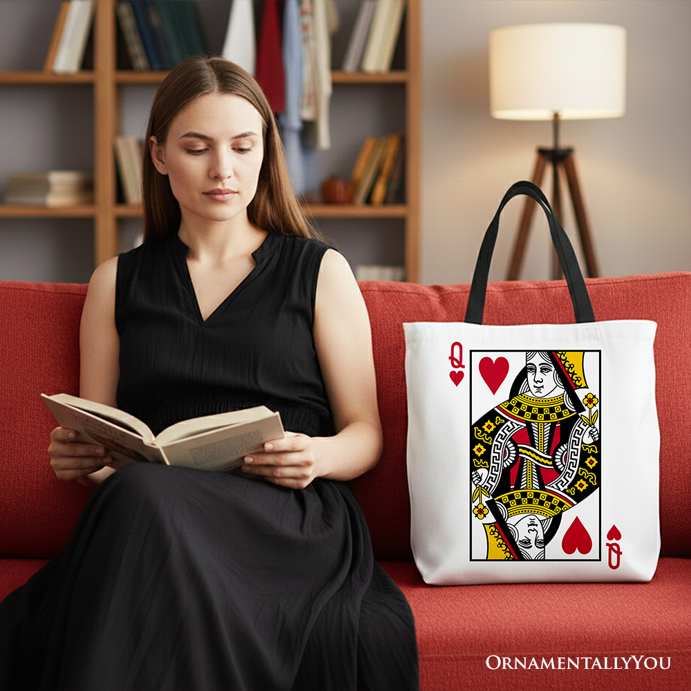 Queen of Hearts Crown Canvas Tote Bag, Royal Retro Valentine Gift Bag