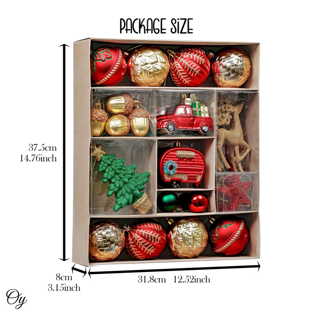 Vogue Black and Gold Ornament Set, Stylish Tree Set of 16 Glittery Baubles