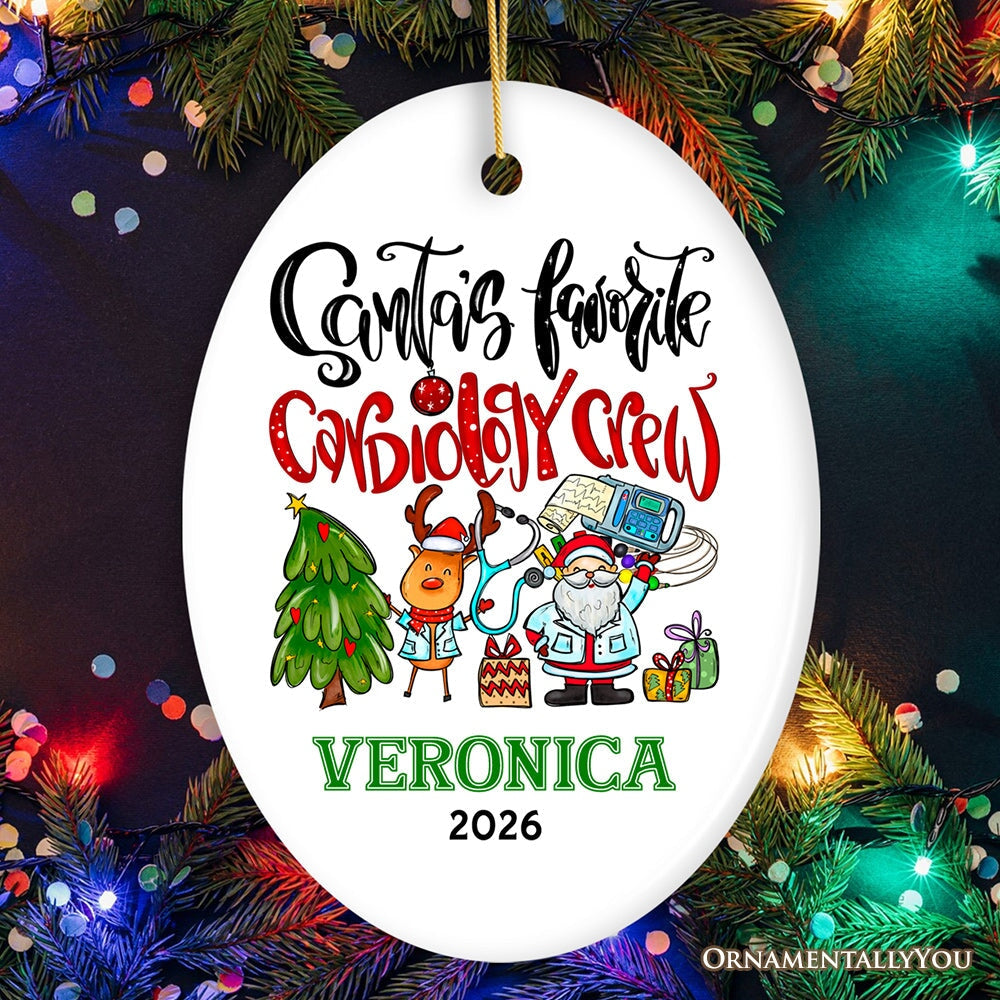 Santa's Favorite Cardiology Crew Personalized Christmas Ornament, Heart Health Teamwork Appreciation Gift