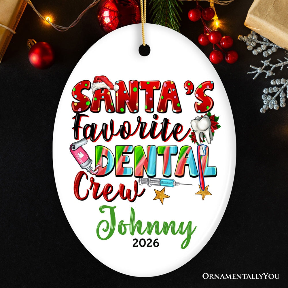 Santa’s Favorite Dental Crew Personalized Christmas Ornament, Custom Dentist Office Staff Gift