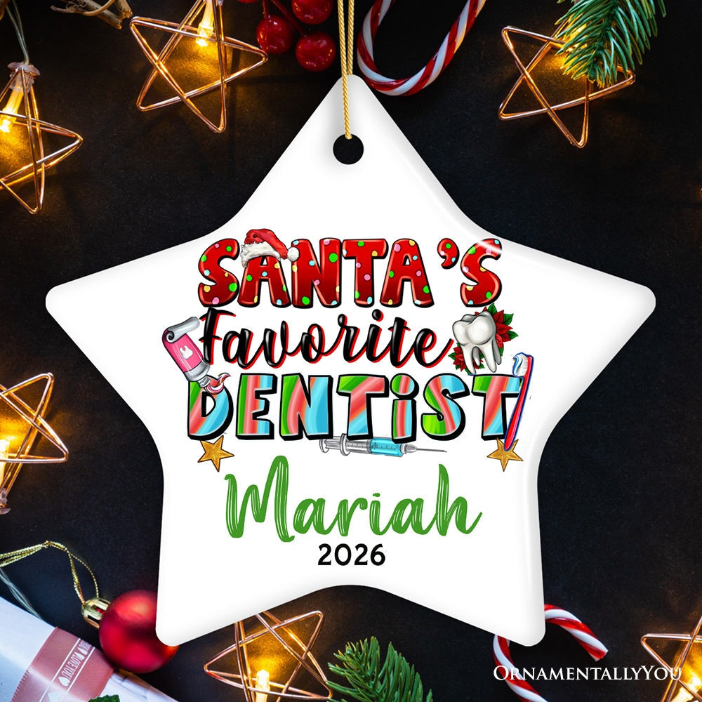 Santa’s Favorite Dentist Personalized Christmas Ornament, Custom Dental Medic Gift