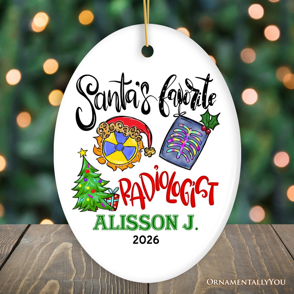 Santa’s Favorite Radiologist Personalized Christmas Ornament, Cute and Funny X-Ray Radiology Gift