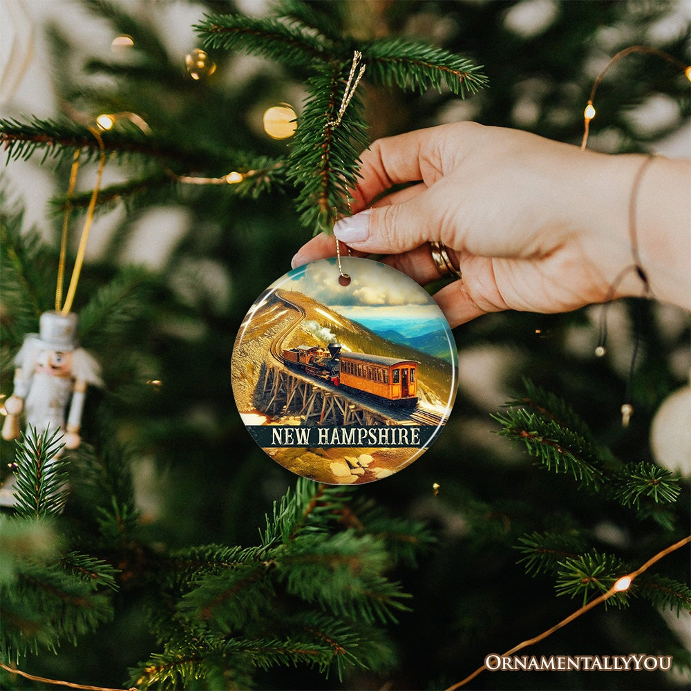 Scenic New Hampshire Mount Washington Cog Railway Ornament, American Northeast Landmark Christmas Gift and Souvenir