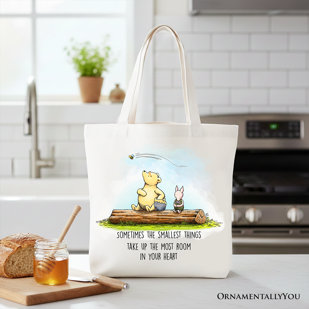 Sentimental Heartwarming Quote Bear Canvas Tote Bag, Small Things Friendly Gift