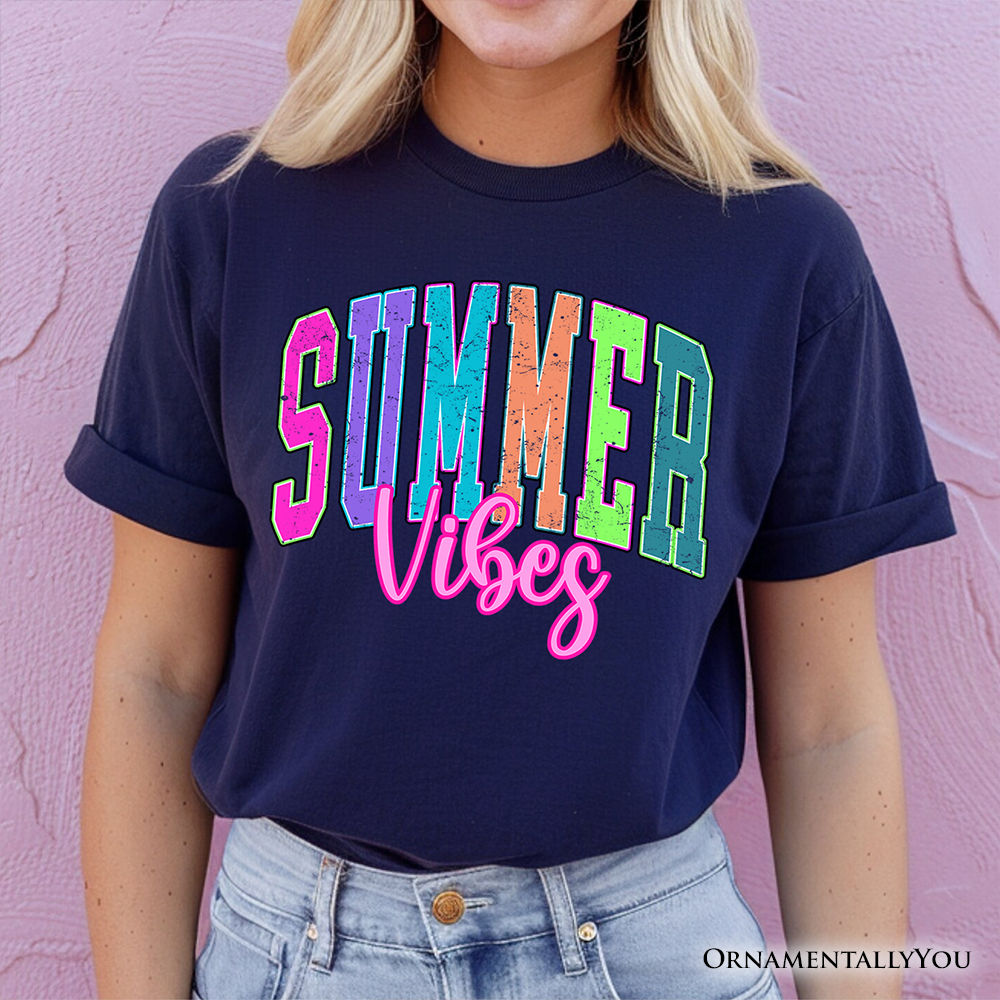 Summer Vibes Neon Varsity T-Shirt, Retro Beach Tee