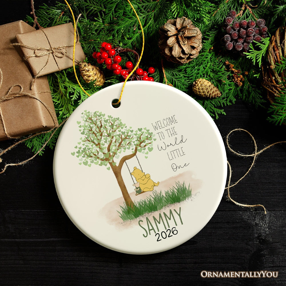 Sweet Simple Winnie-the-Pooh Personalized Newborn Baby Ornament, 1926 A.A. Milne Custom Name Ceramic Keepsake