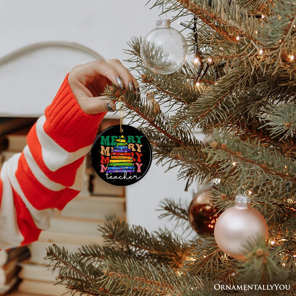 Teacher's Colorful Crayon Christmas Tree Ornament, Fun and Festive Educator Gift