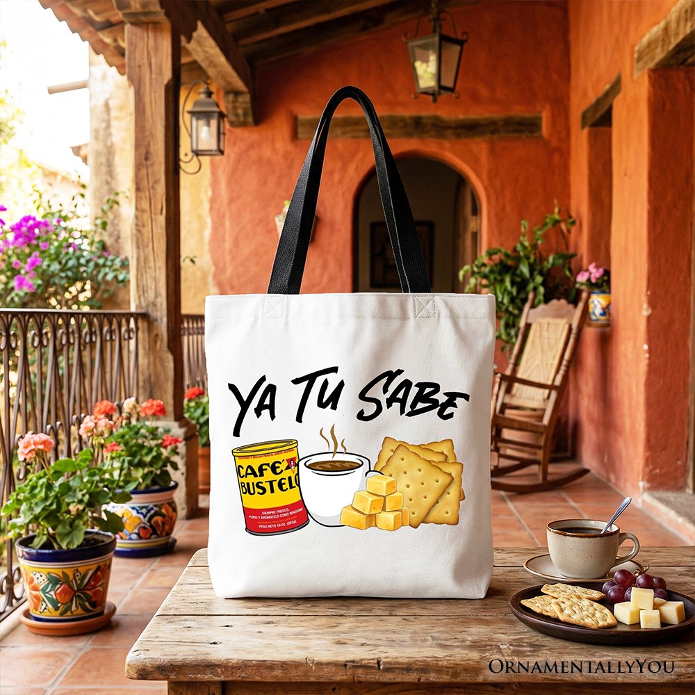 Tu Sabe Café Queso and Galleta Tote Bag, Funny Latin Coffee Gift Shopper For Caffeine Lover