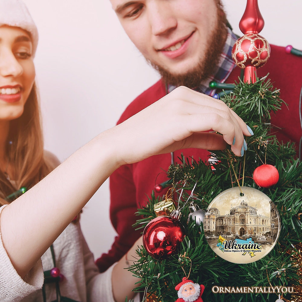 Ukraine Vintage City Artwork Ornament, Odesa Opera and Ballet Theatre Ukrainian Souvenir