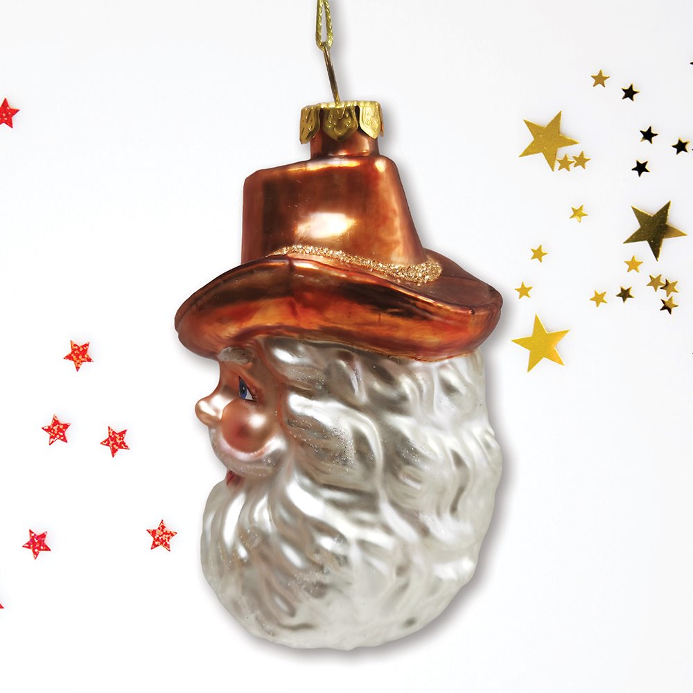 Western Cowboy Santa Vintage Frontier Glass Christmas Ornament