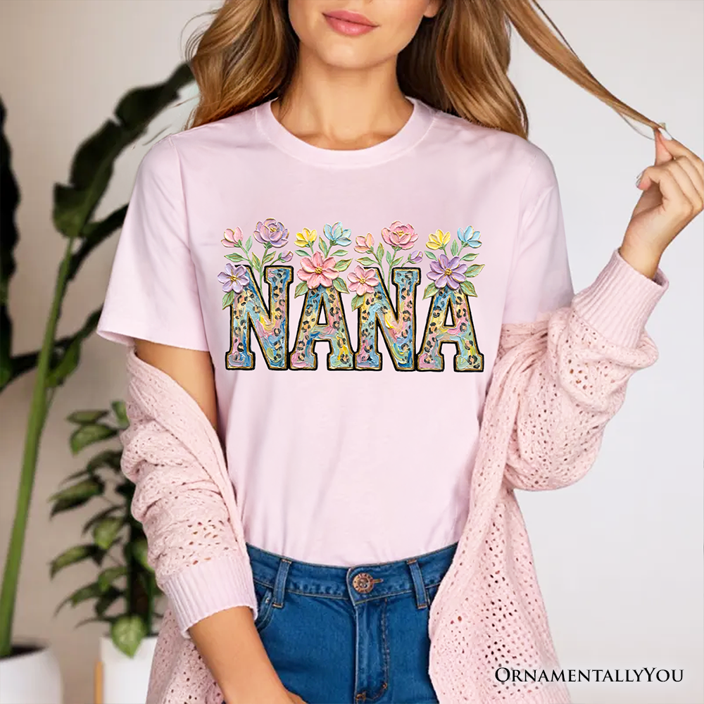 Wildflower Nana Floral Printed Faux Oil Paint T-Shirt, Mother's Day Grandmother Tee