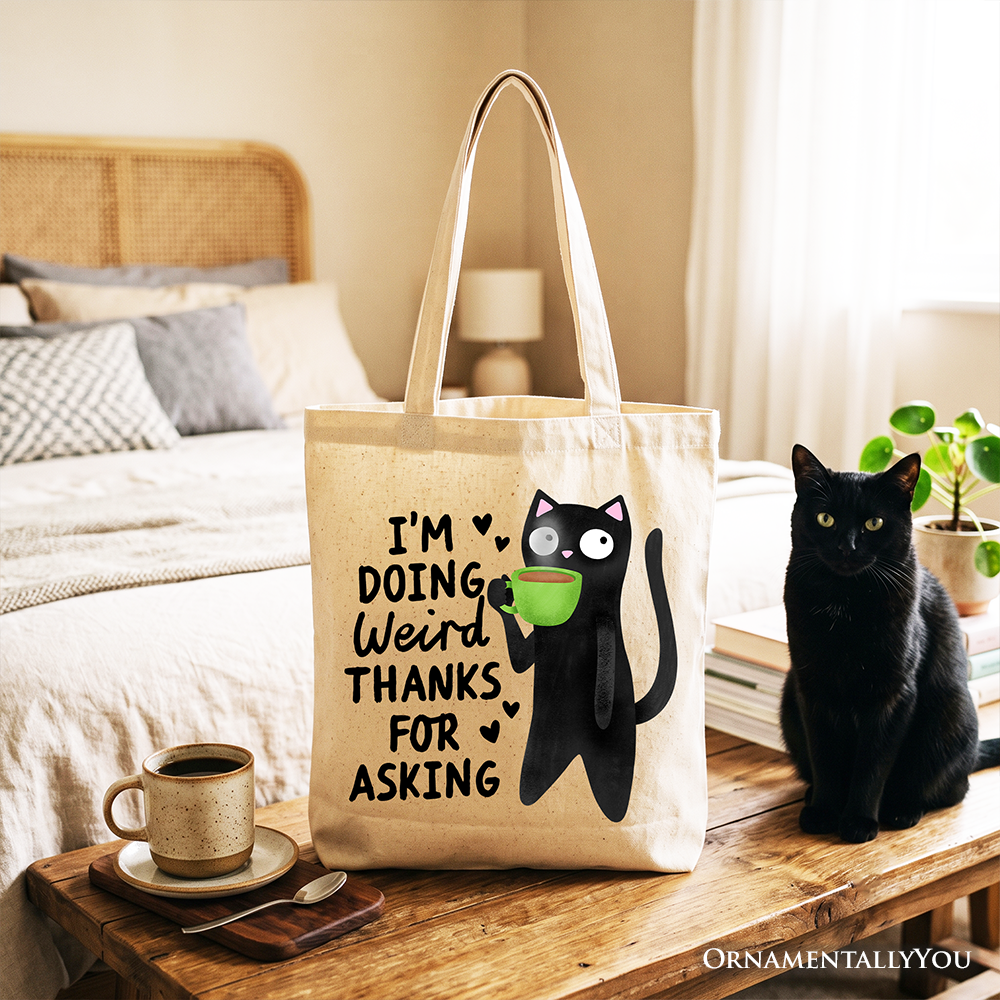 Coffee Black Cat Cute Tote Bag, I’m Doing Weird Funny Phrase Gift Shopper