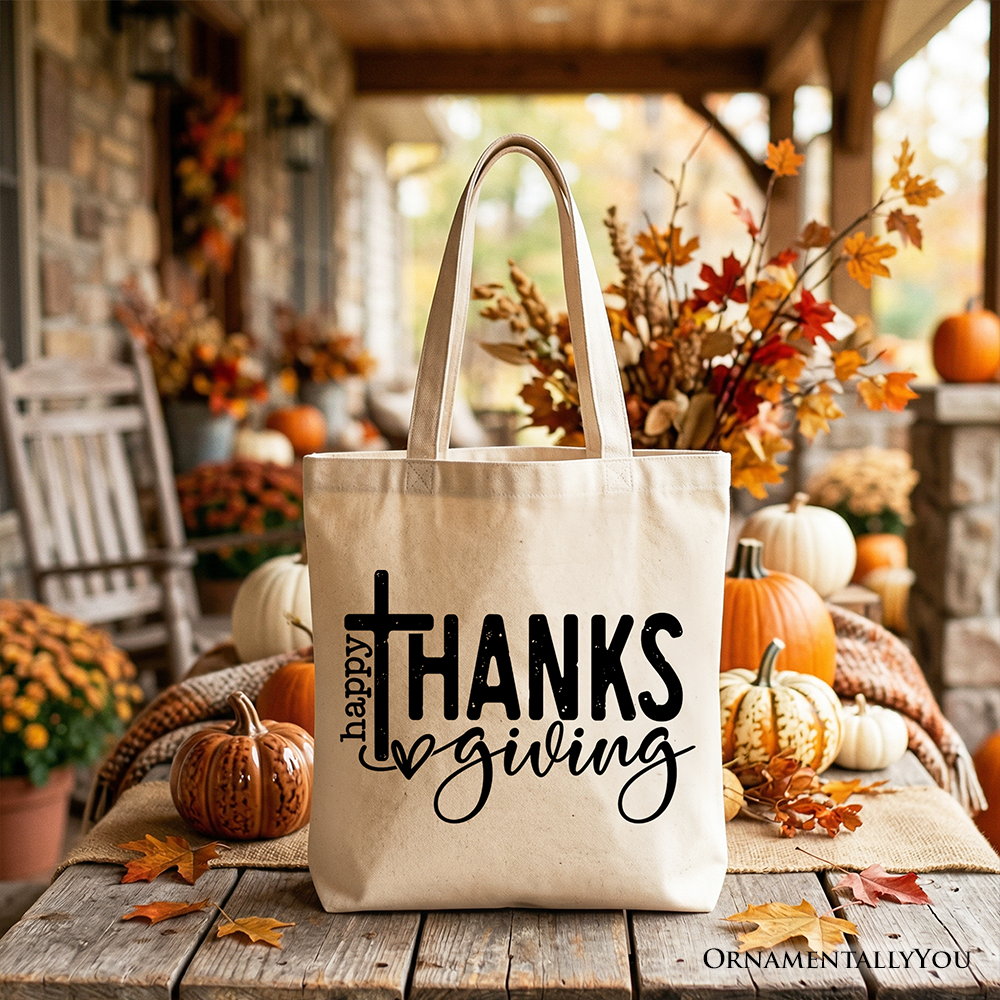 Happy Thanksgiving Minimalist Tote Bag, Christian Religious Fall Gift Shopper