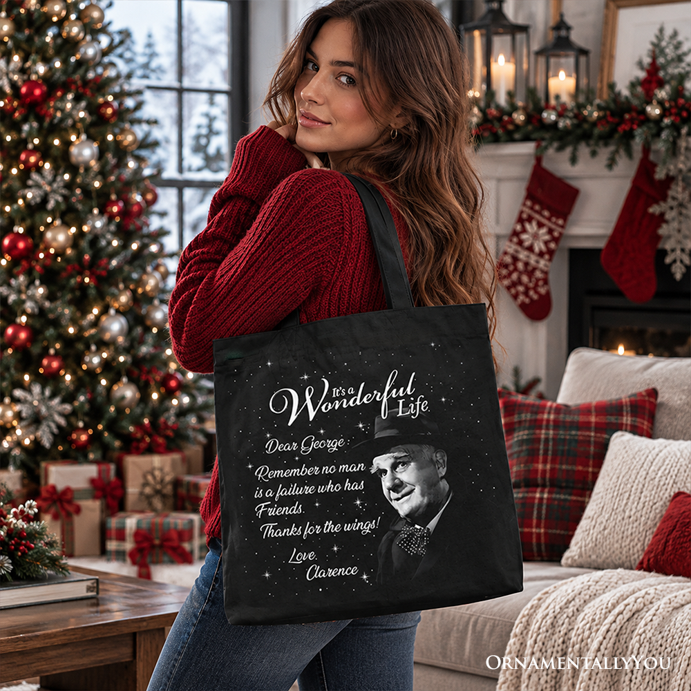 Clarence the Angel Dear George Quote Christmas Tote Bag, Wonderful Life Gift Shopper
