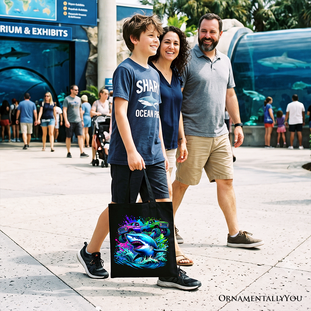 Trucks Shark Kids Tote Bag, Cool Ocean Animal for Youth Boys