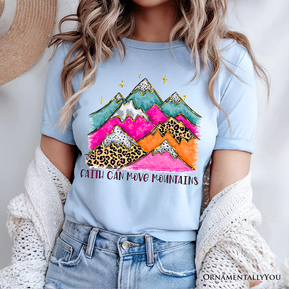 Faith Can Move Mountains Christian T-Shirt, Leopard Inspirational Tee