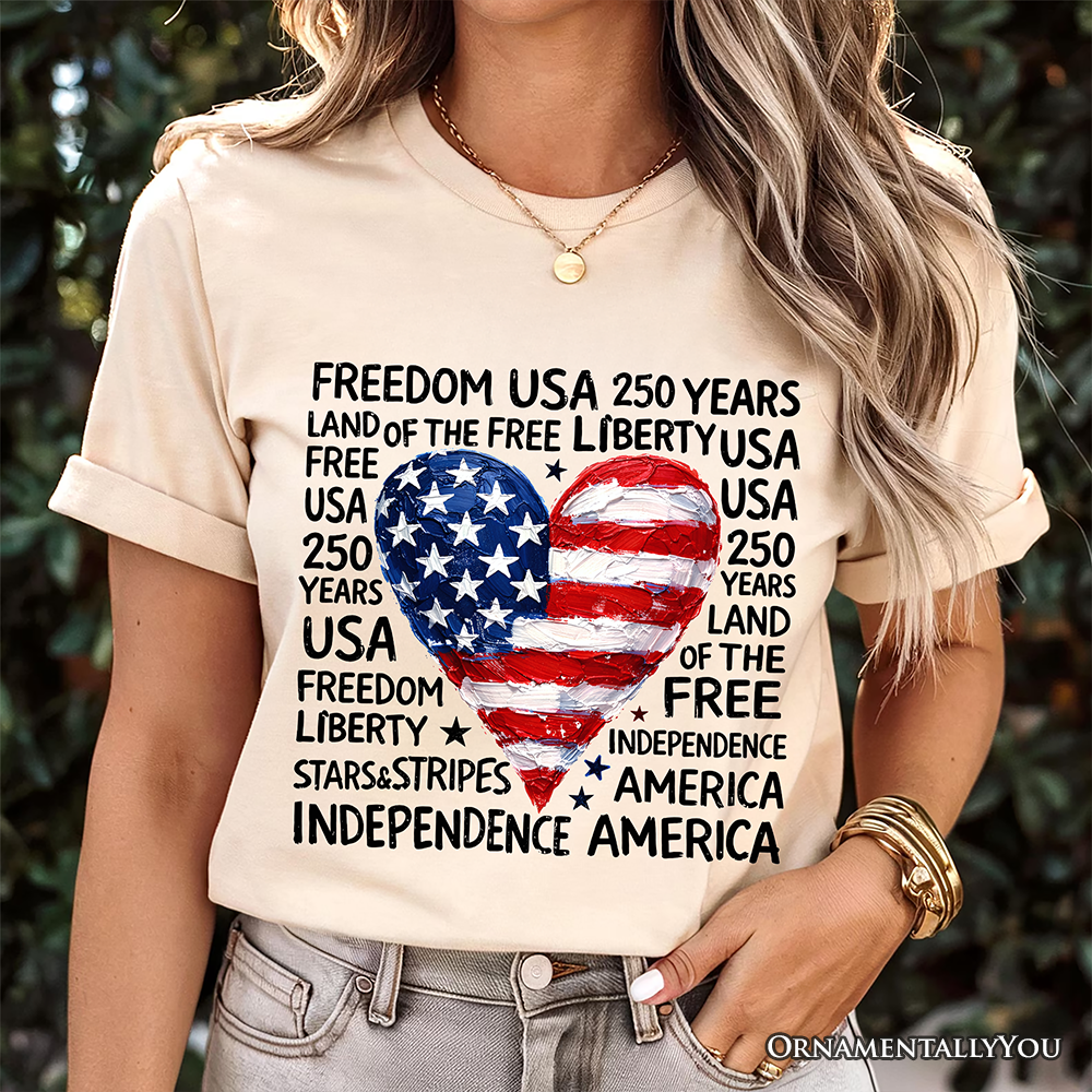 USA 250 Heart Patriotic T-Shirt, Retro 4th of July Tee
