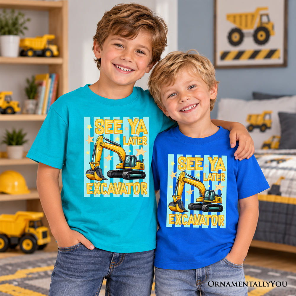 See Ya Later Excavator Kids T-Shirt, Retro Construction Vehicle Tee for Youth Boys