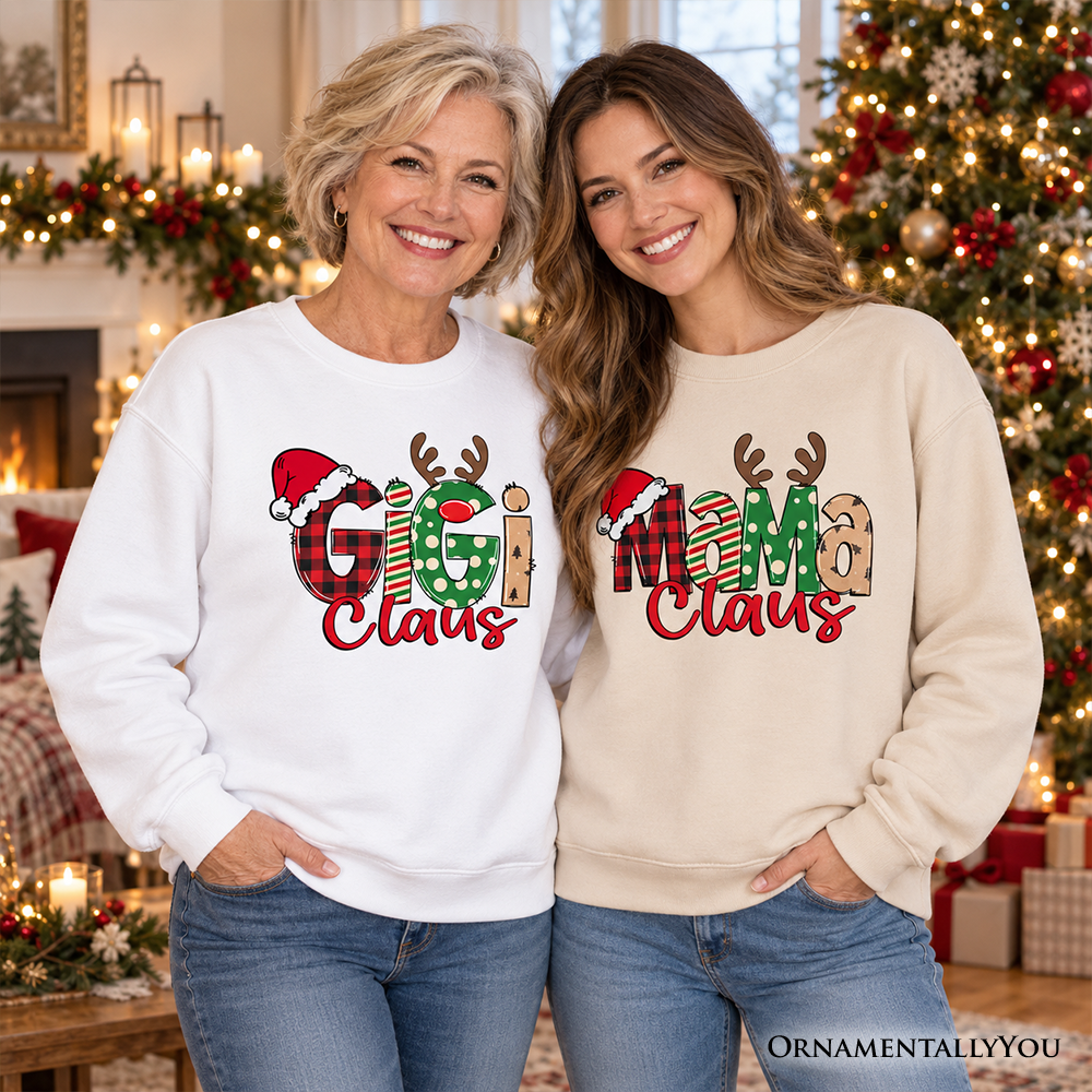 Mama Claus Retro Christmas Sweatshirt, Matching Family Holiday Sweater