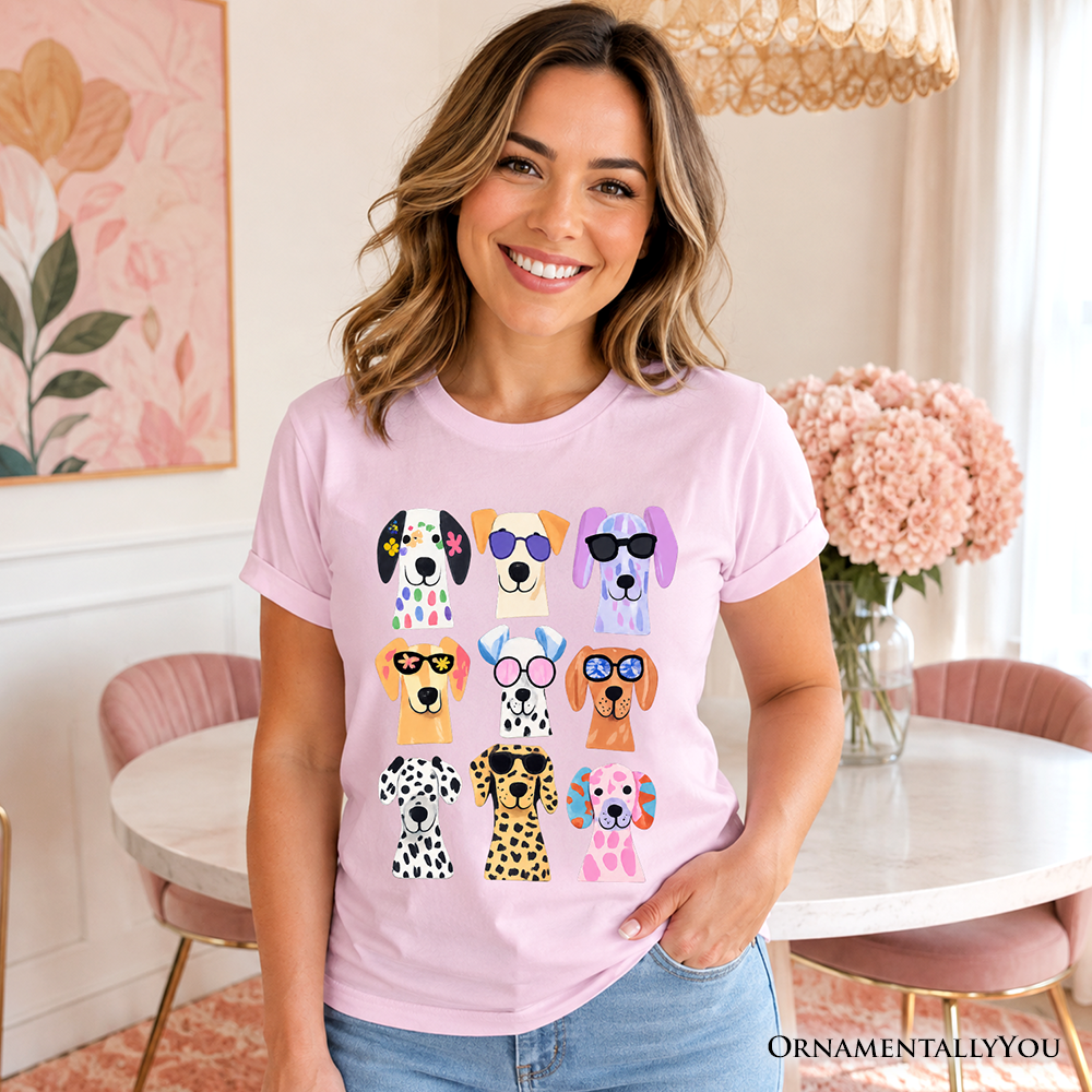 Colorful Dogs T-Shirt, Animals Breeds Summer Tee