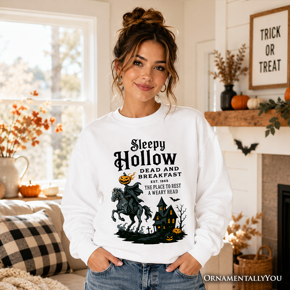 Headless Horseman Sleepy Hollow Halloween Light Sweatshirt, Dead and Breakfast Retro Sweater