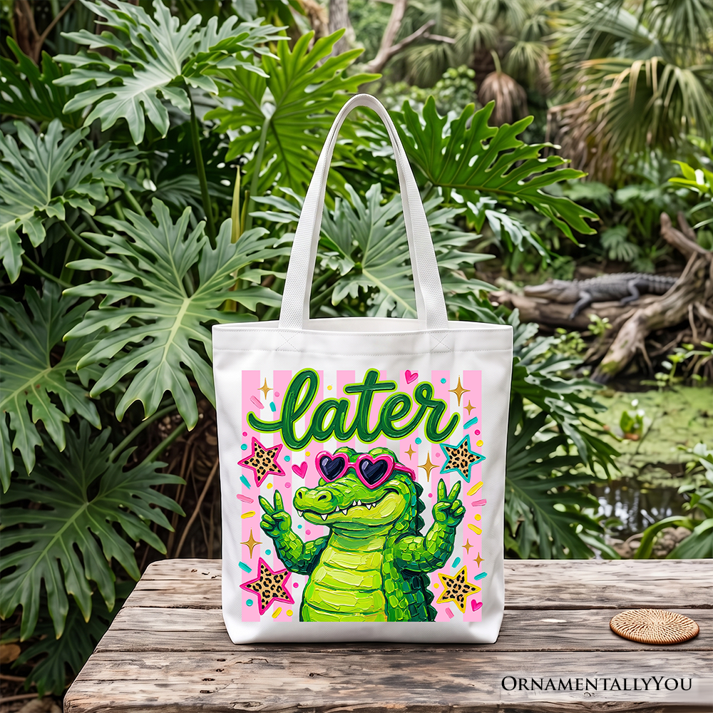 Later Alligator Kids Tote Bag, Funny Coquette Animal Gift Shopper for Youth Girls