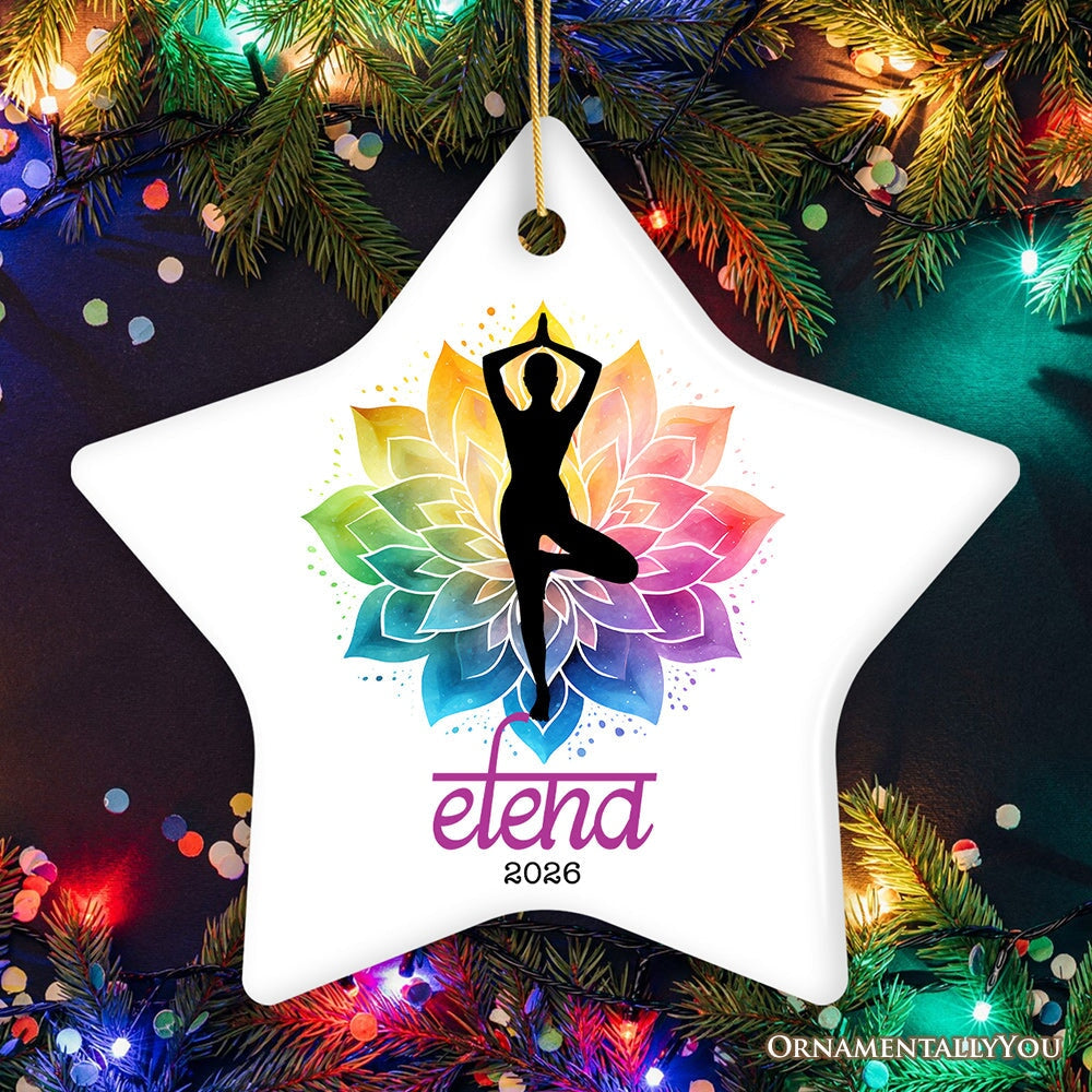 Colorful and Zen Personalized Yoga Ornament, Hatha Yoga Pose Customized Gift for Yogis