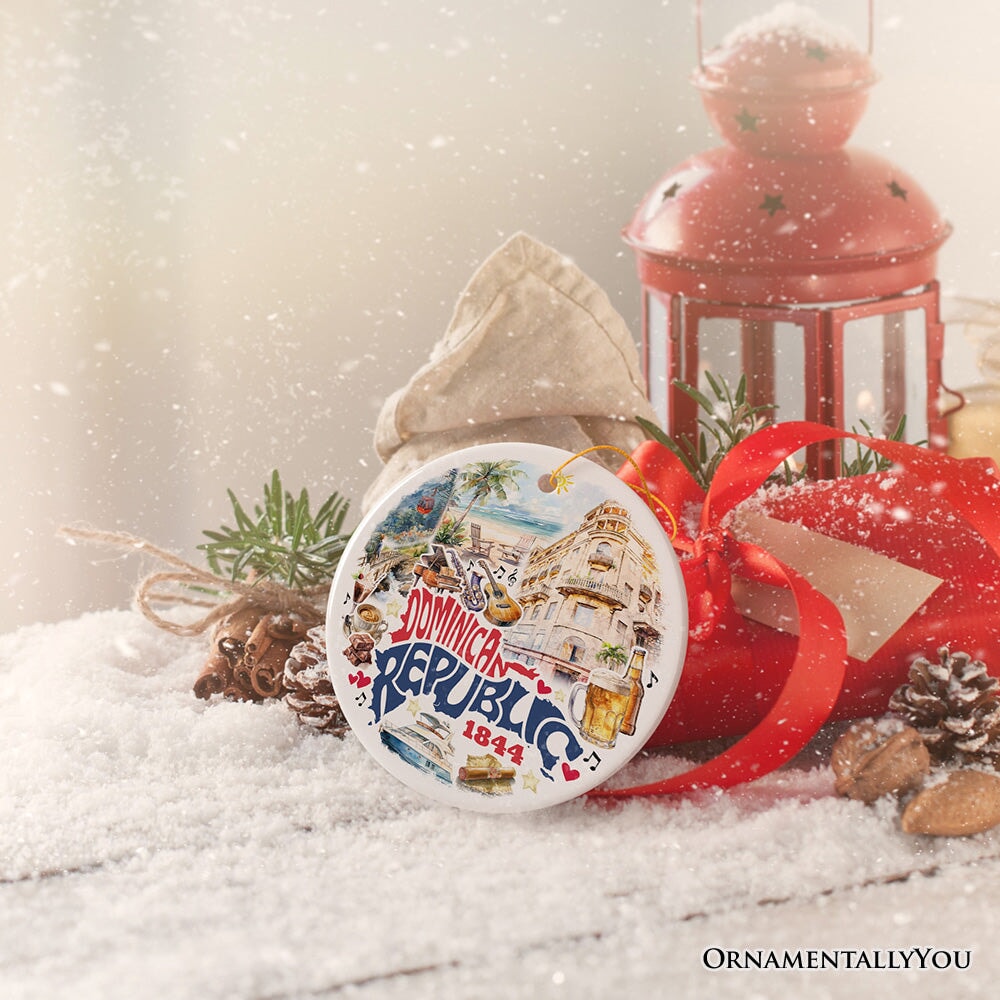 Artistic Dominican Republic Handcrafted Ceramic Ornament, Cultural and Tropical Caribbean Souvenir Gift and Christmas Tree Decor