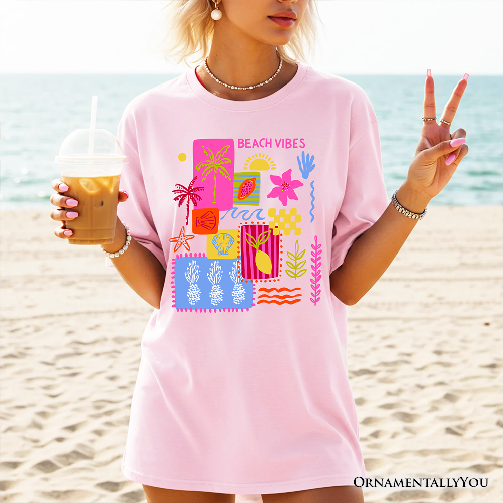 Beach Vibes Patchwork Summer T-Shirt, Preppy Beach Aesthetic Tee