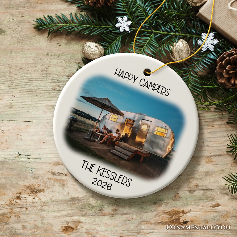 Camping Memory Photo Customized Ornament, Personalized Christmas Camper Gift