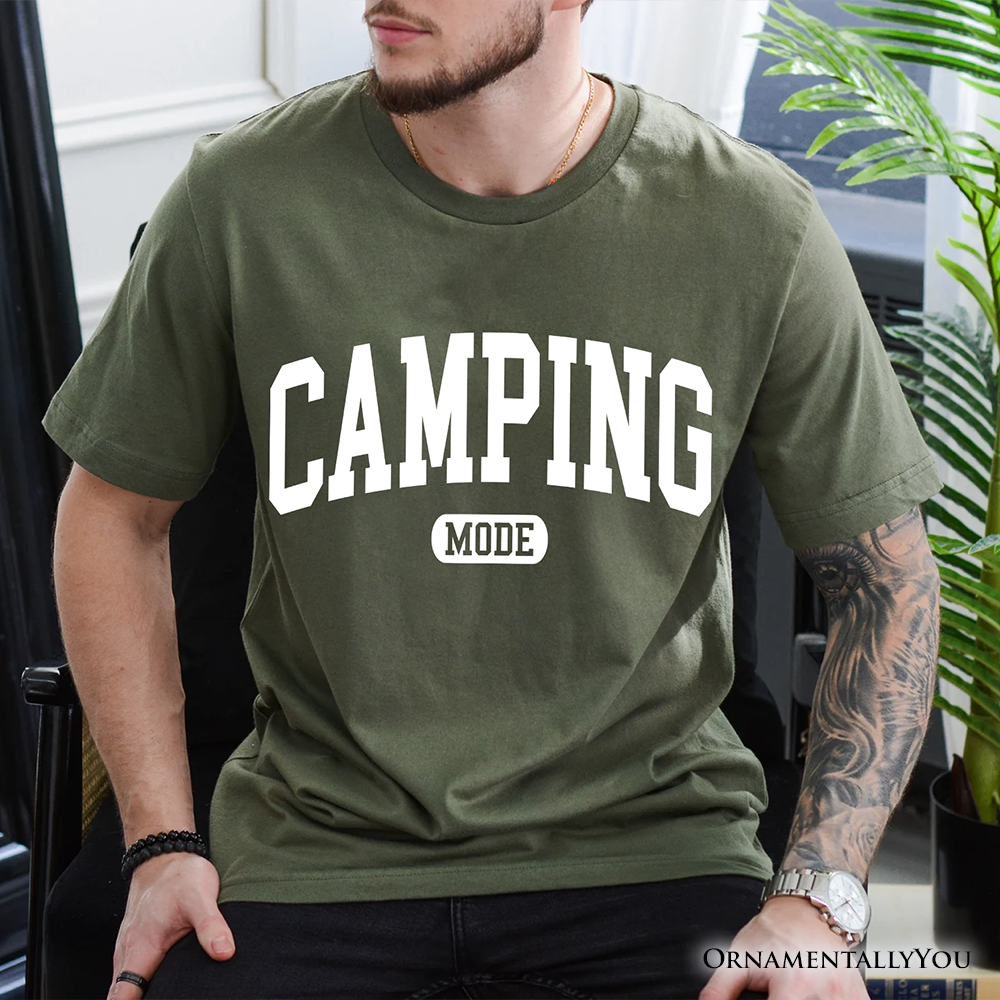 Camping Mode Varsity T-Shirt, Minimalist Outdoors Tee
