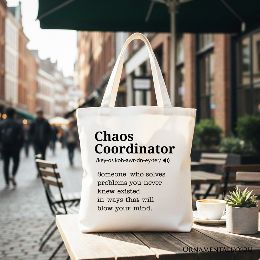 Chaos Coordinator Definition Personalized Canvas Tote Bag, Funny Gift Shopper for Busy Moms
