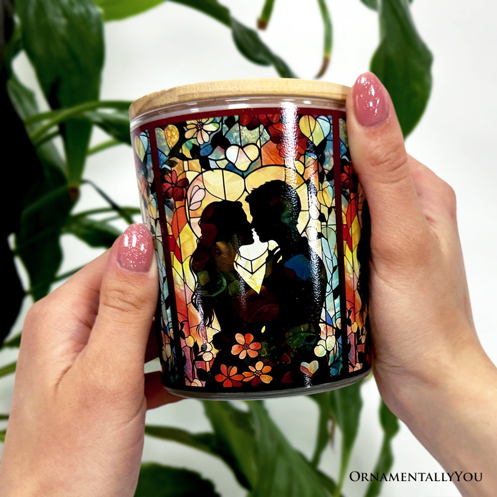 Couple in Love Faux Stained Glass LED Tea Light Candle, Heartfelt Romantic Decor With Soft Glow