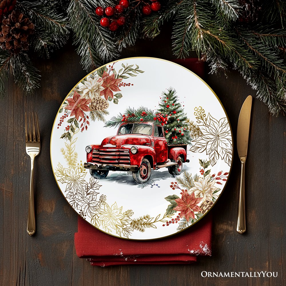 Decor Steals Special - Farmhouse Christmas Set of 4 Plates with Real Gold Elements, Holiday Tableware Collection for Salad, Dessert, Appetizer, and Side Plates