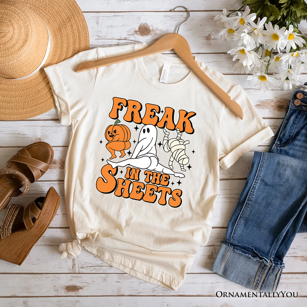 Freak in the Sheets Ghost T-Shirt, Naughty Halloween Tee for Spooky Adults