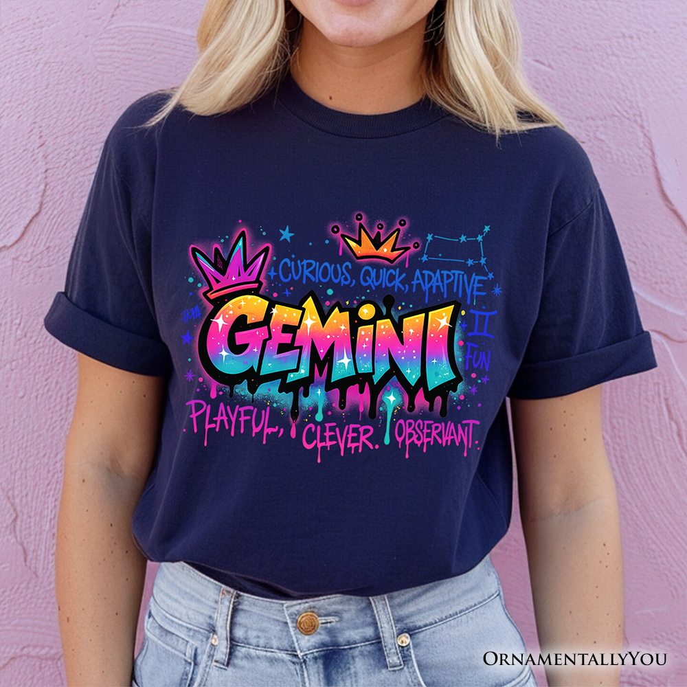 Gemini Graffiti Zodiac T-Shirt, Street Style Astrology Horoscope Tee